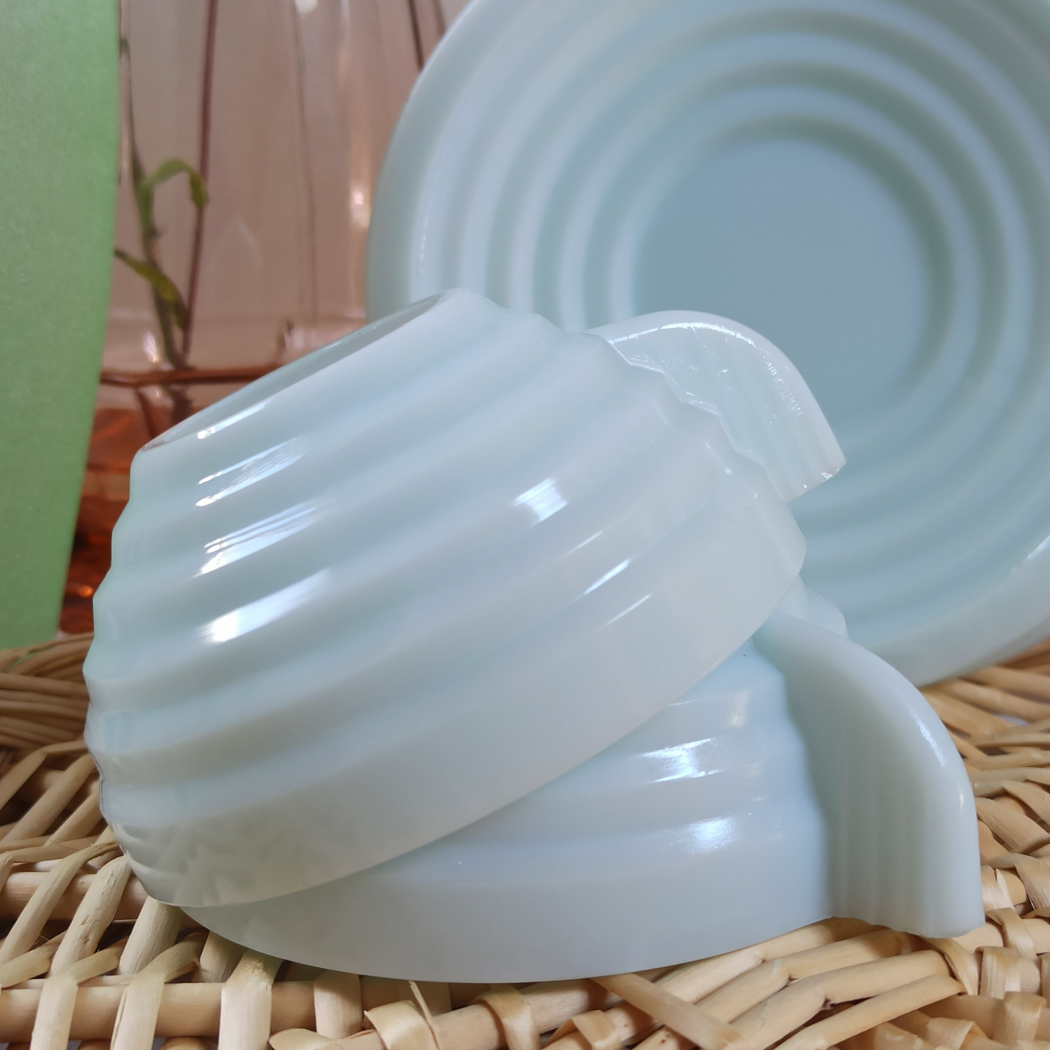 Art Deco blue opaline cups