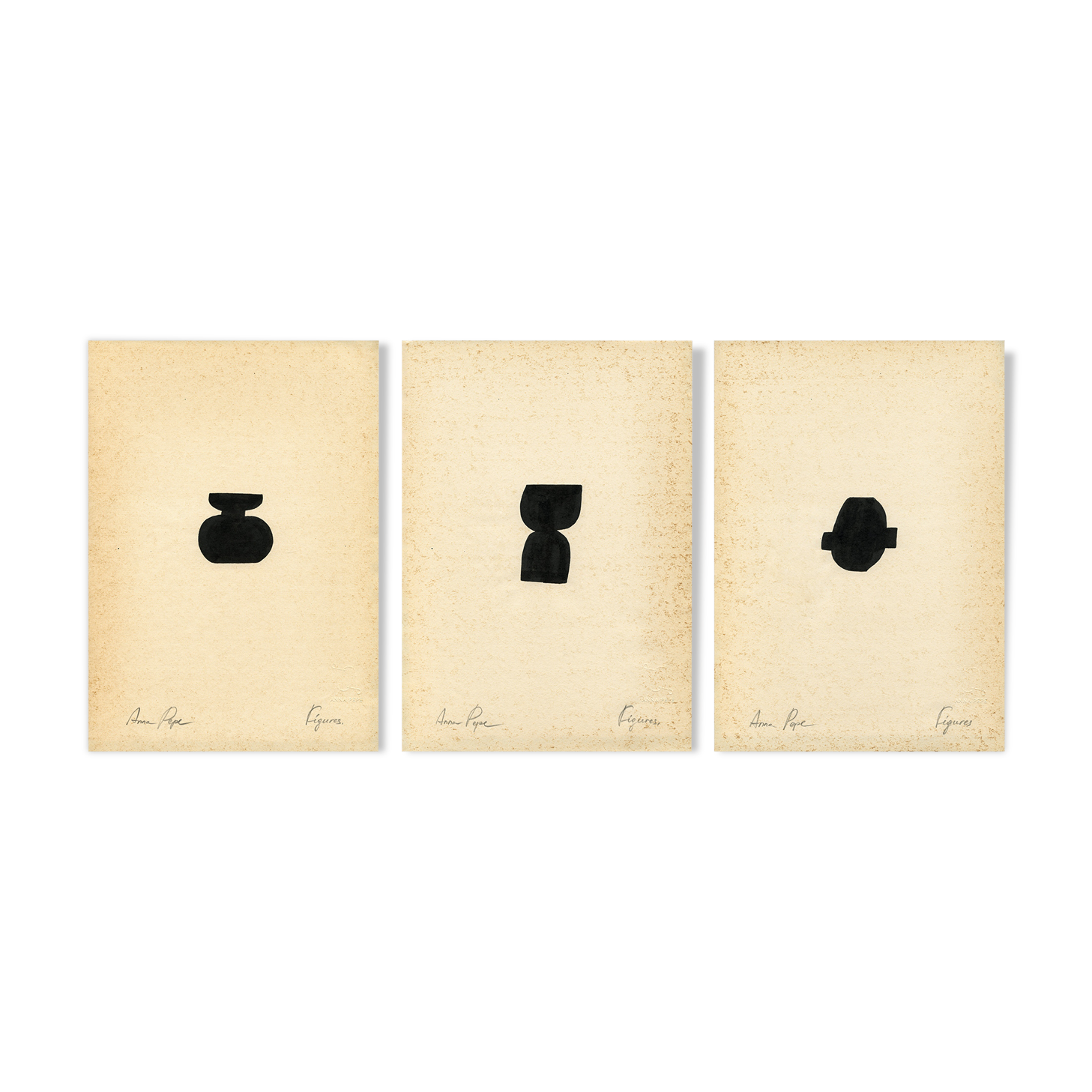 3 original ink drawing on vintage paper, A4