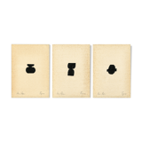 3 original ink drawing on vintage paper, A4