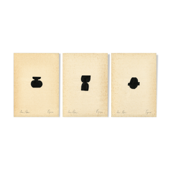 3 dessins originaux à l’encre sur papier vintage A4