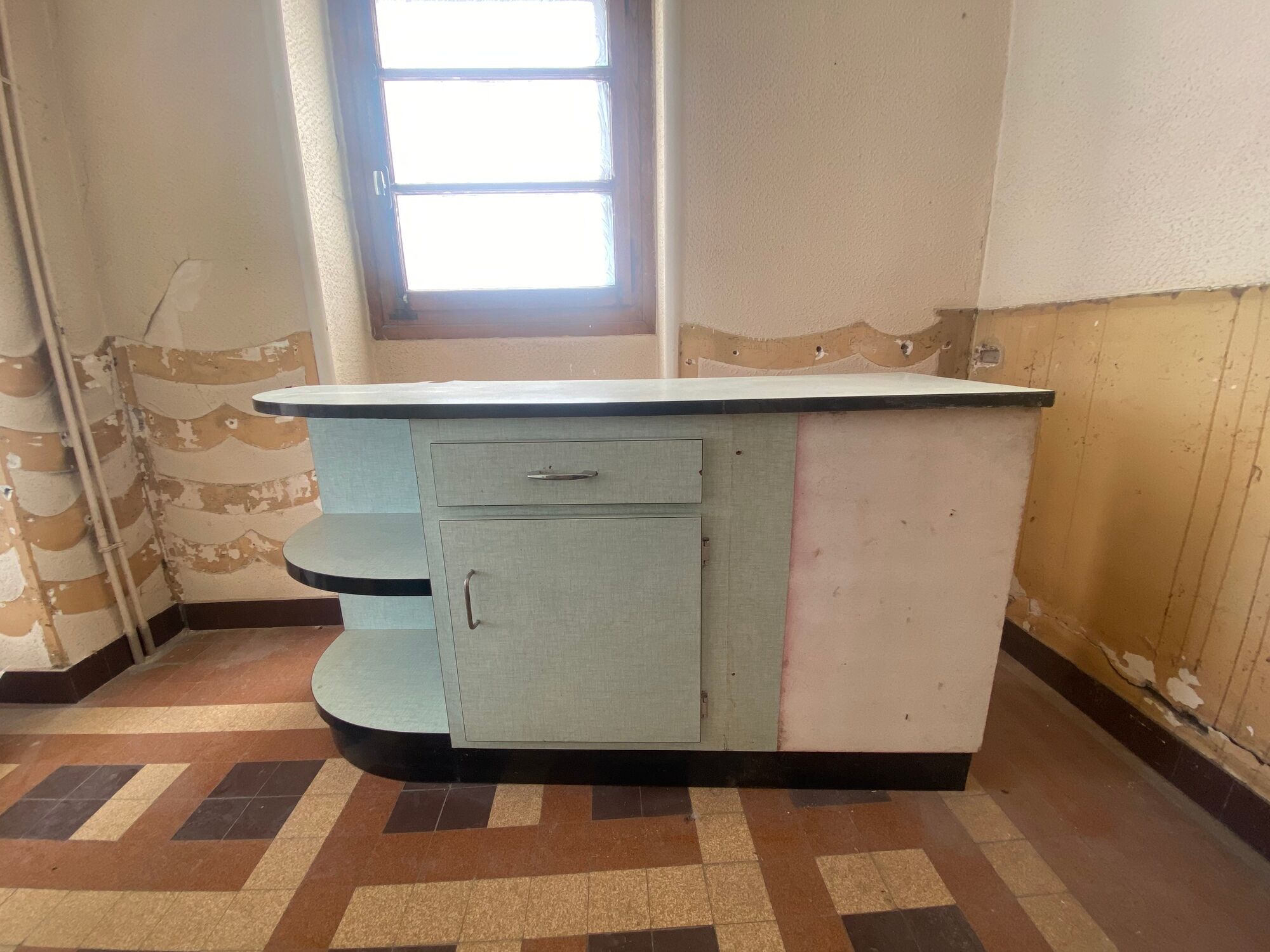 Meuble bas cuisine angle formica vert vintage