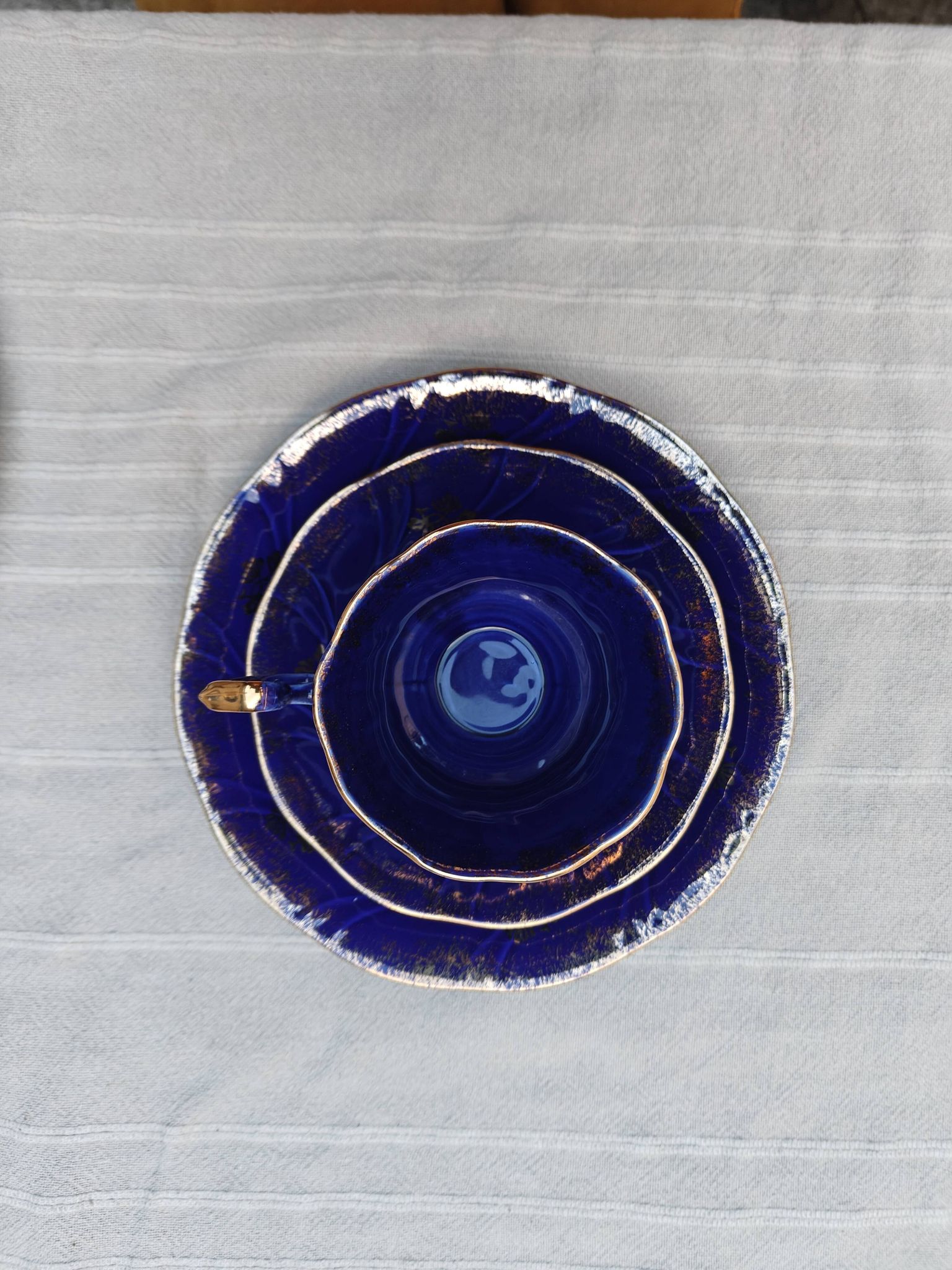 Superb Coffee/Tea Trio in Cobalt Blue & Gold Porcelain - Chodzież Poland