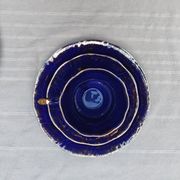Superb Coffee/Tea Trio in Cobalt Blue & Gold Porcelain - Chodzież Poland