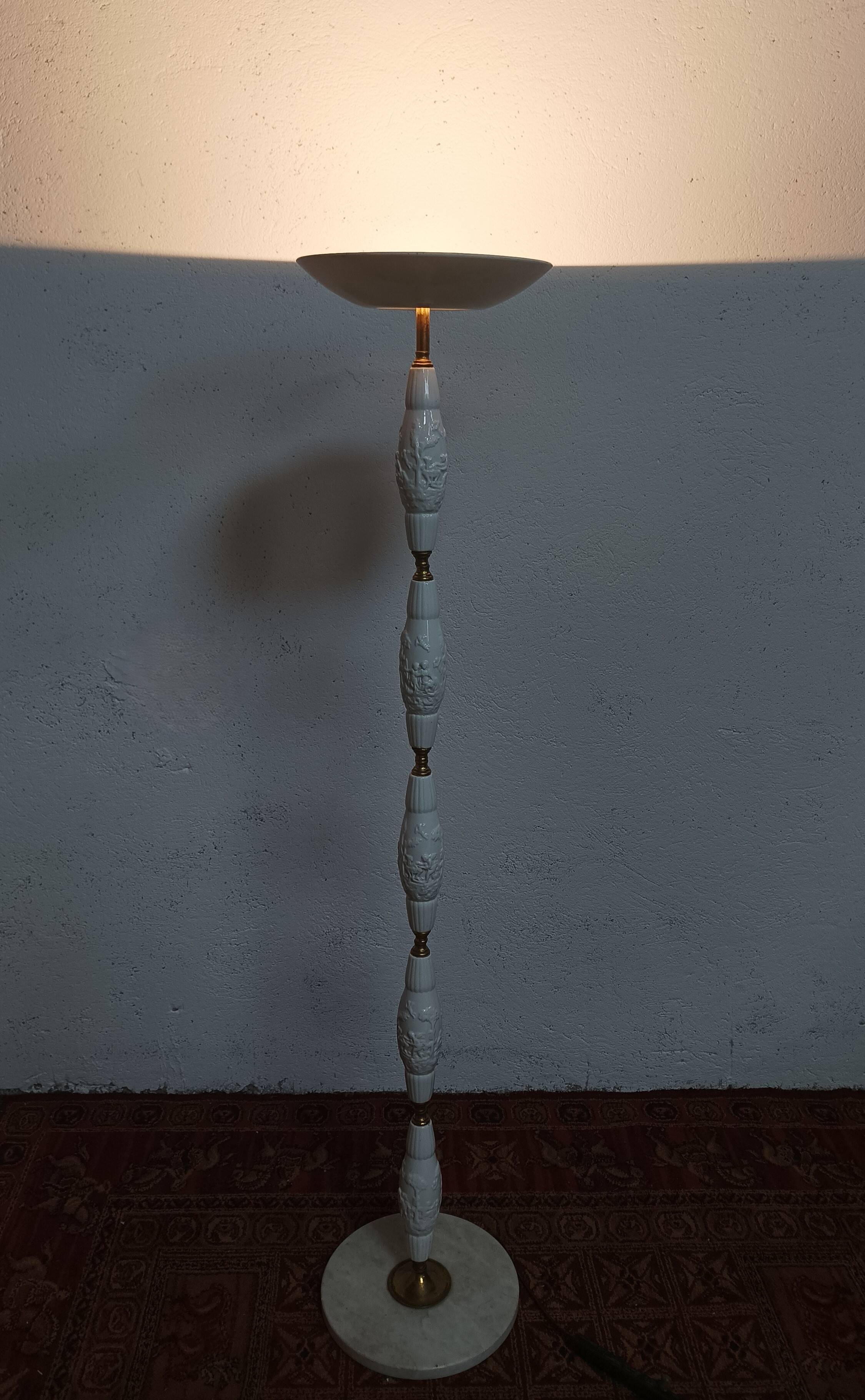 Halogen floor lamp from the 60s in marble ceramic and brass