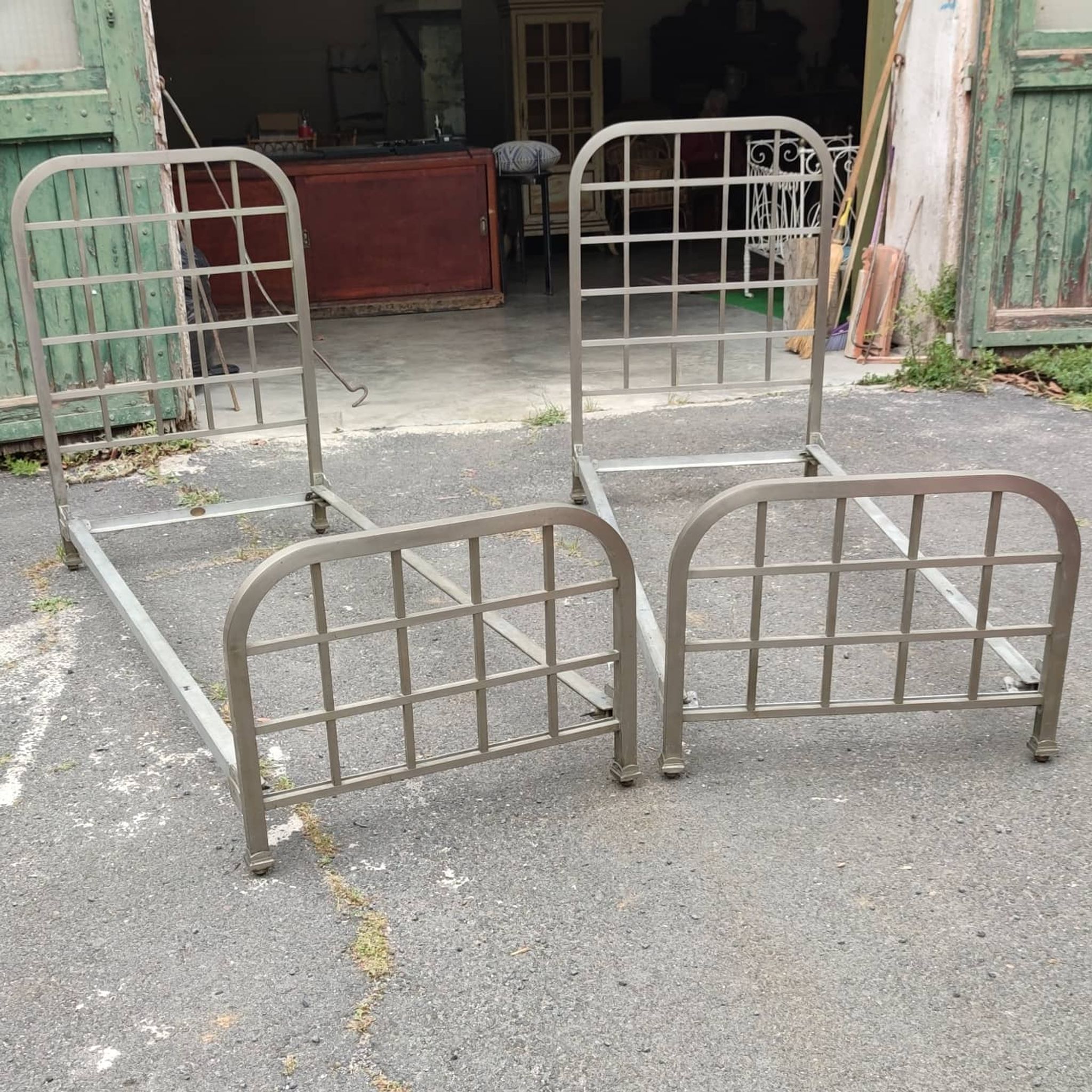Pair of nickel-plated bronze beds circa 1920