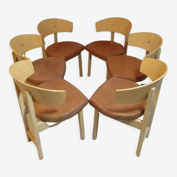 Chaises de salle à manger vintage en cuir naturel et hêtre