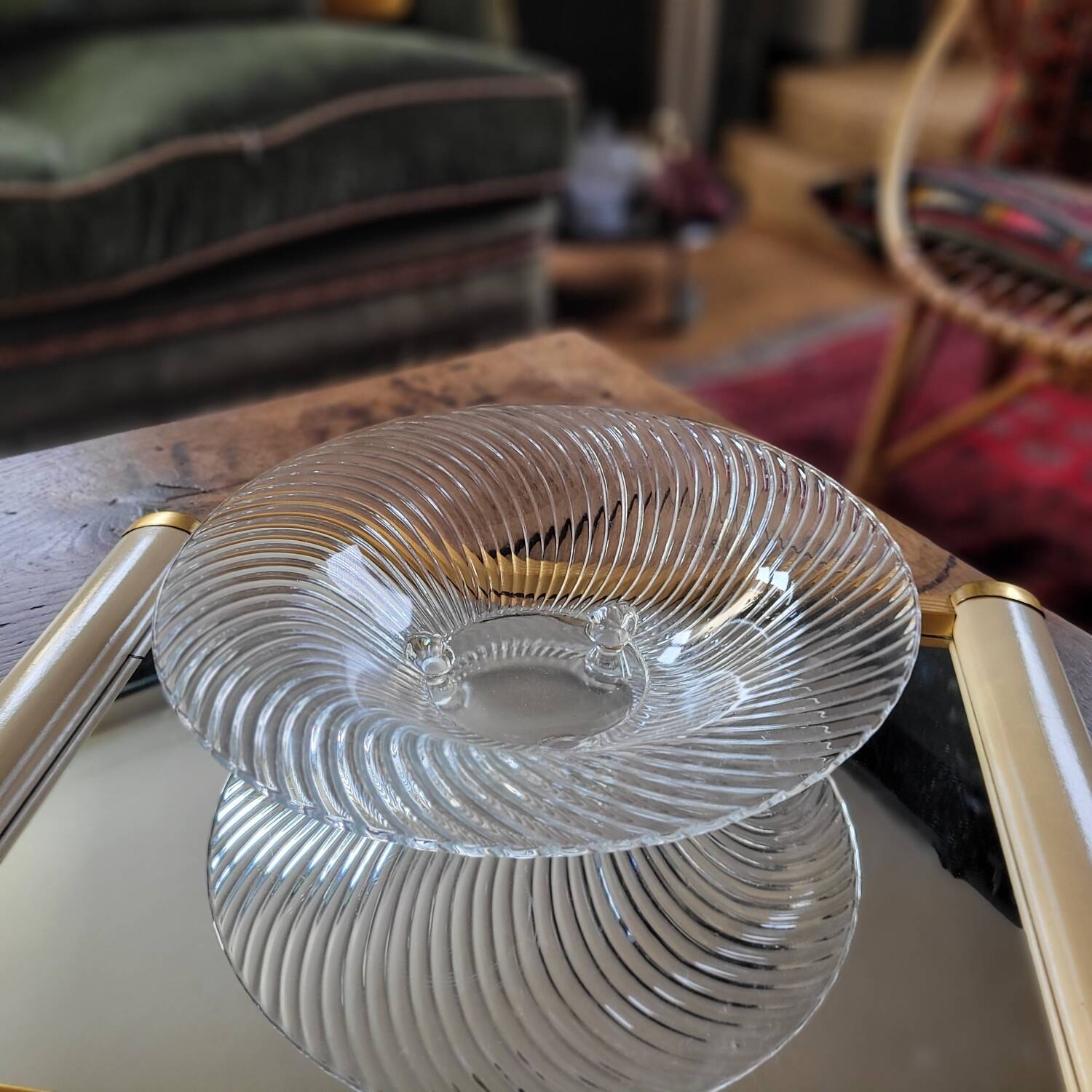 Spiral molded glass bowl – 1950s – 29 cm diameter
