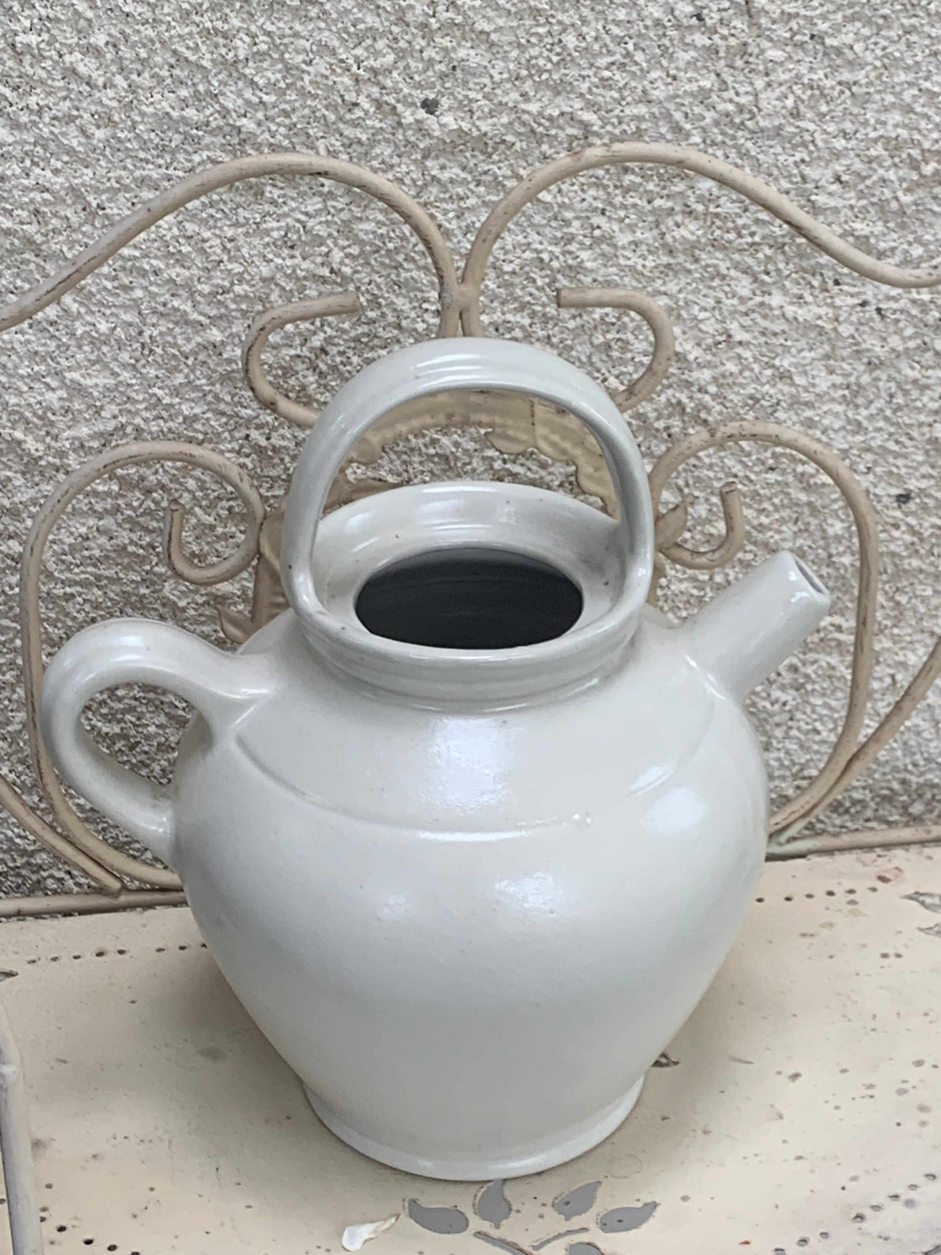 Jug, gargoulette in glazed stoneware white digoin france vintage