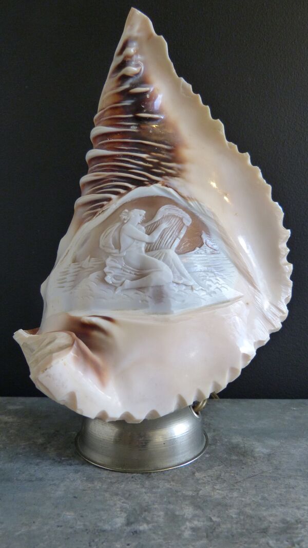 Lampe veilleuse coquillage camée décor mythologique