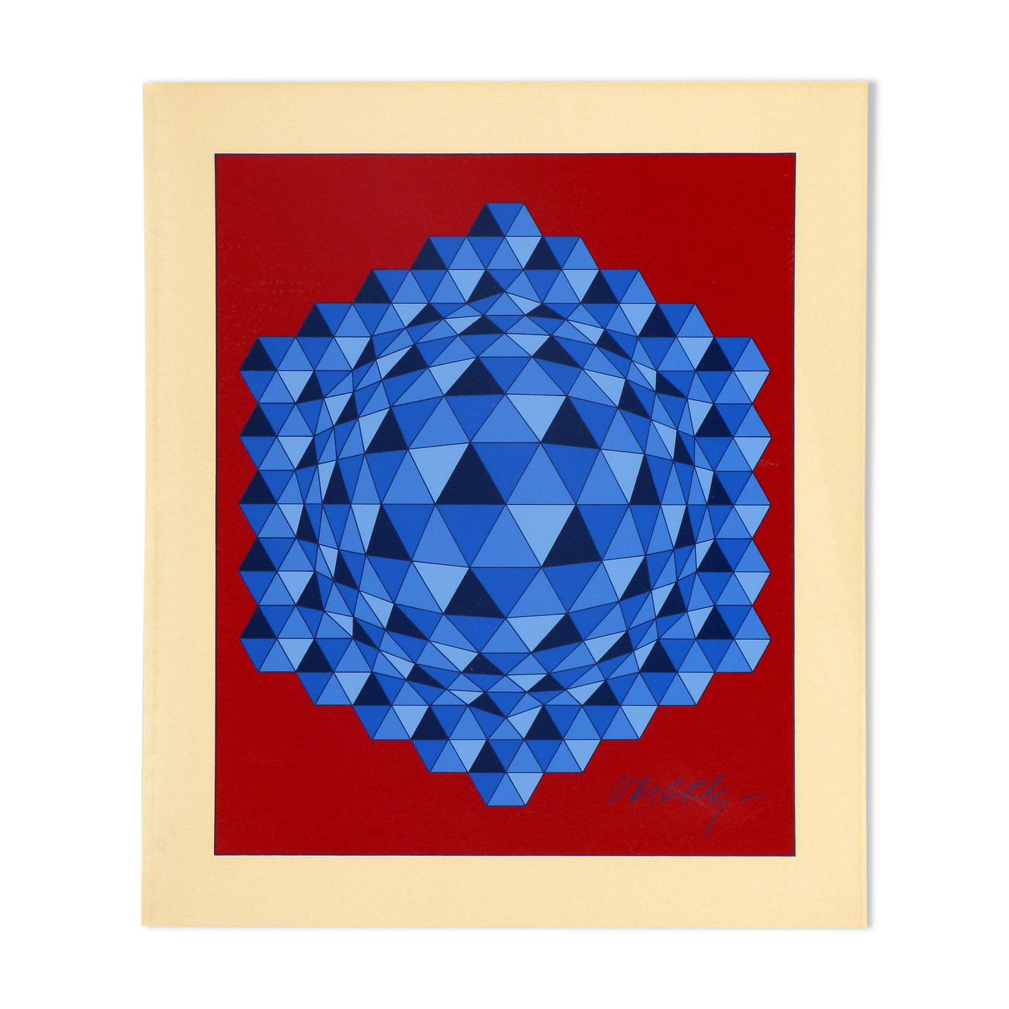 Sérigraphie originale signée à l'encre bleue Victor Vasarely "hexa triangle" circa 1970