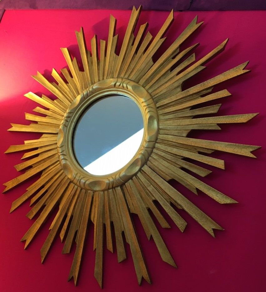 Mirror sun old gilded wood, 67 cm, middle XXth