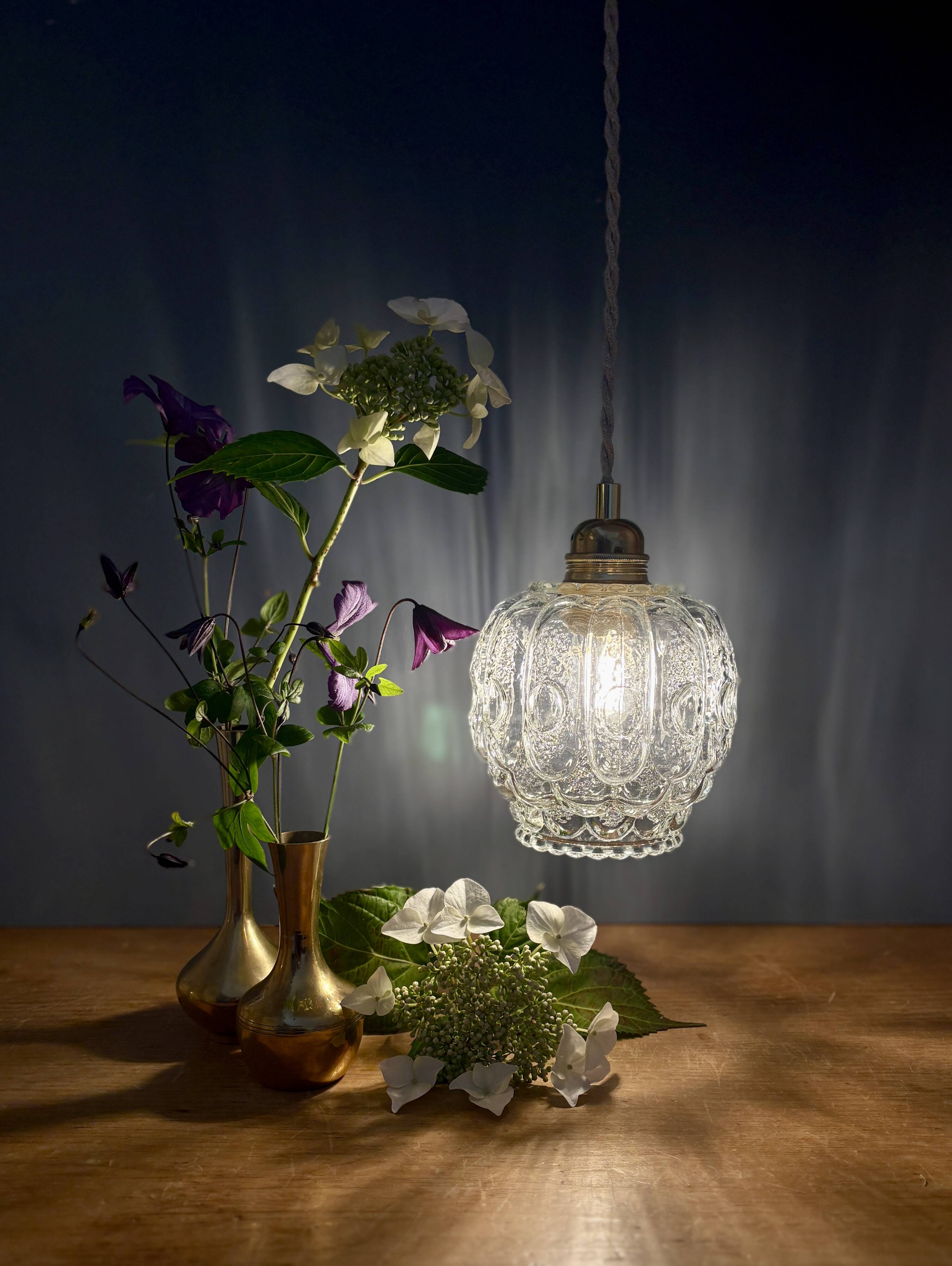 Vintage clear molded glass globe pendant light