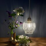 Vintage clear molded glass globe pendant light