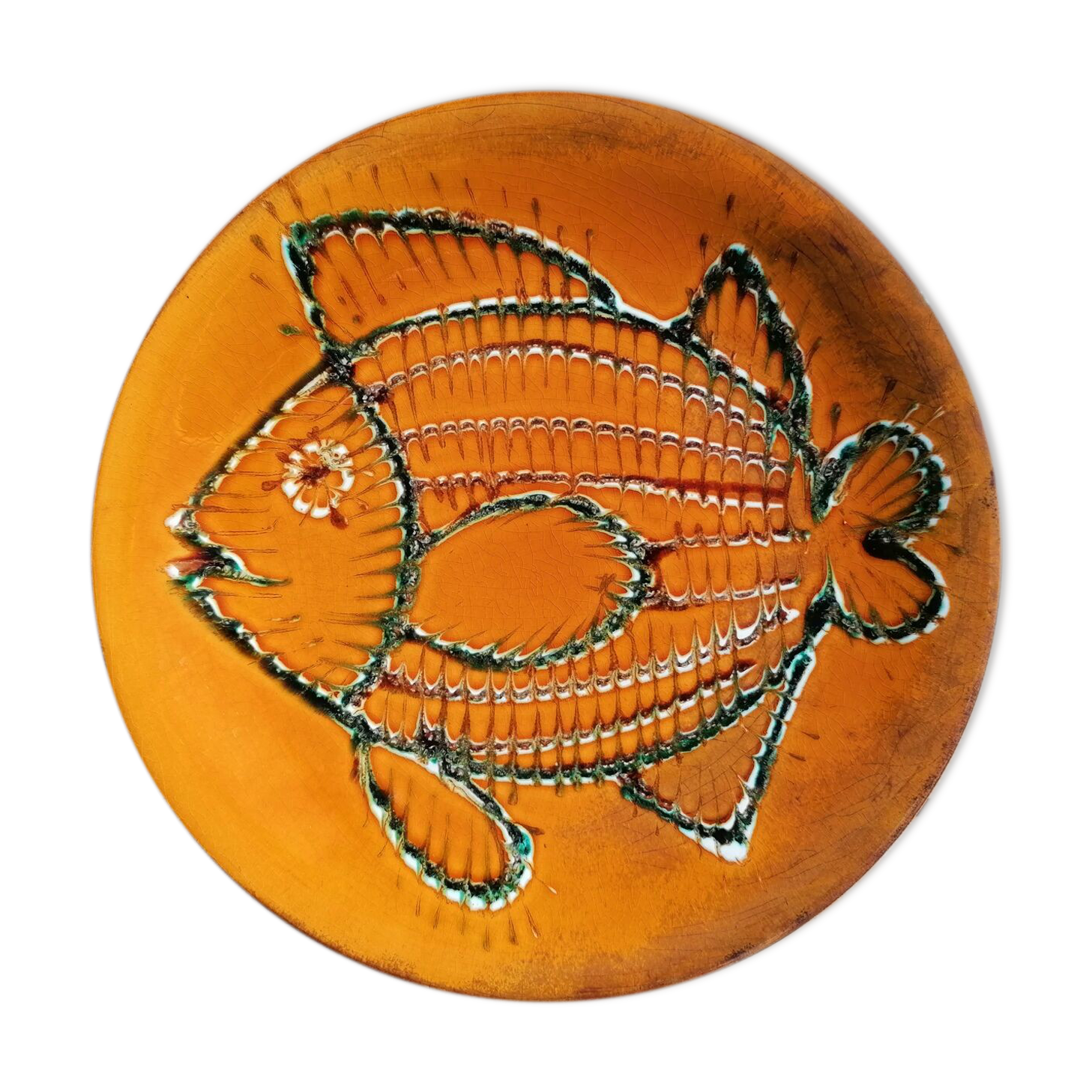 6 flat fish glazed plates