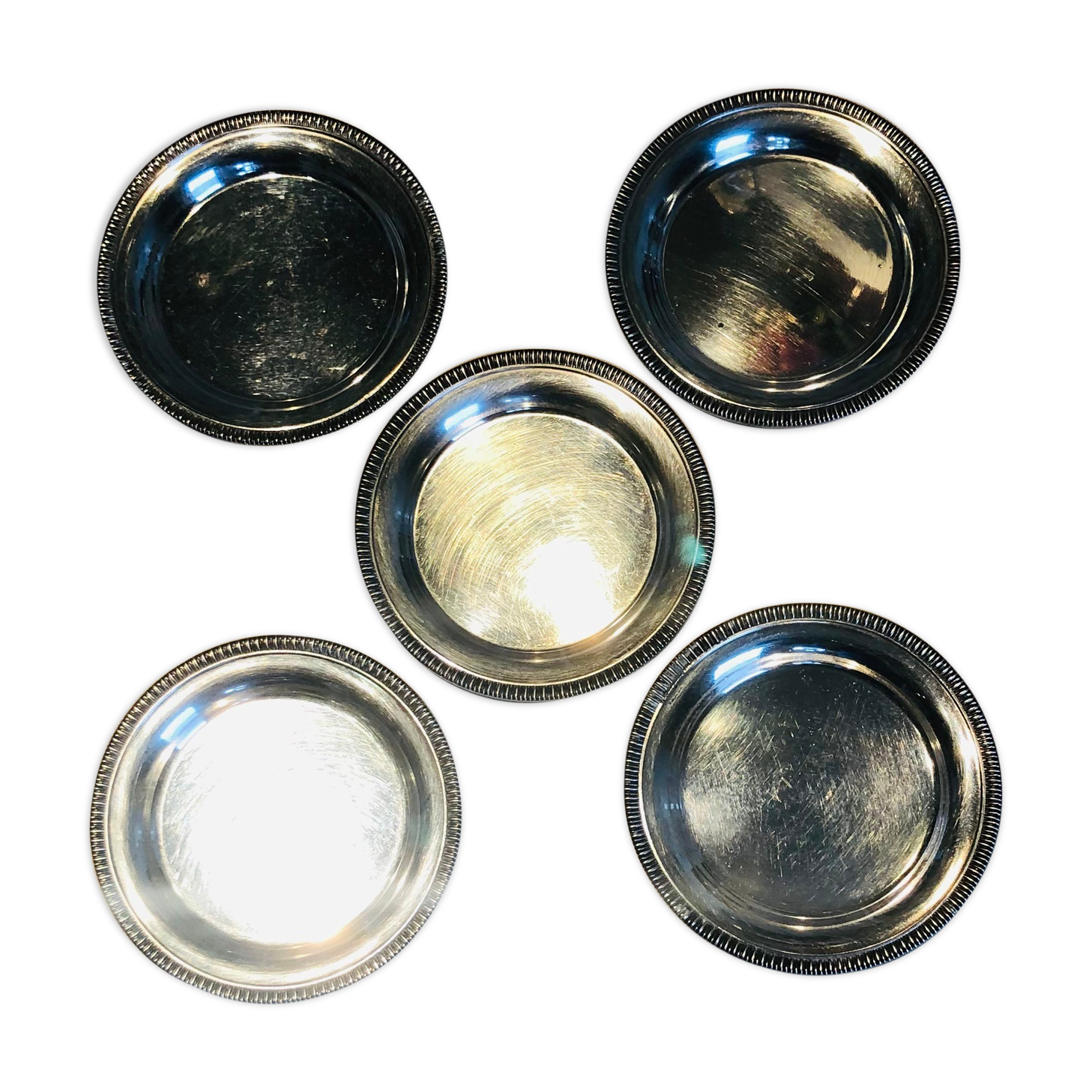 Set of 5 silver metal underglasses
