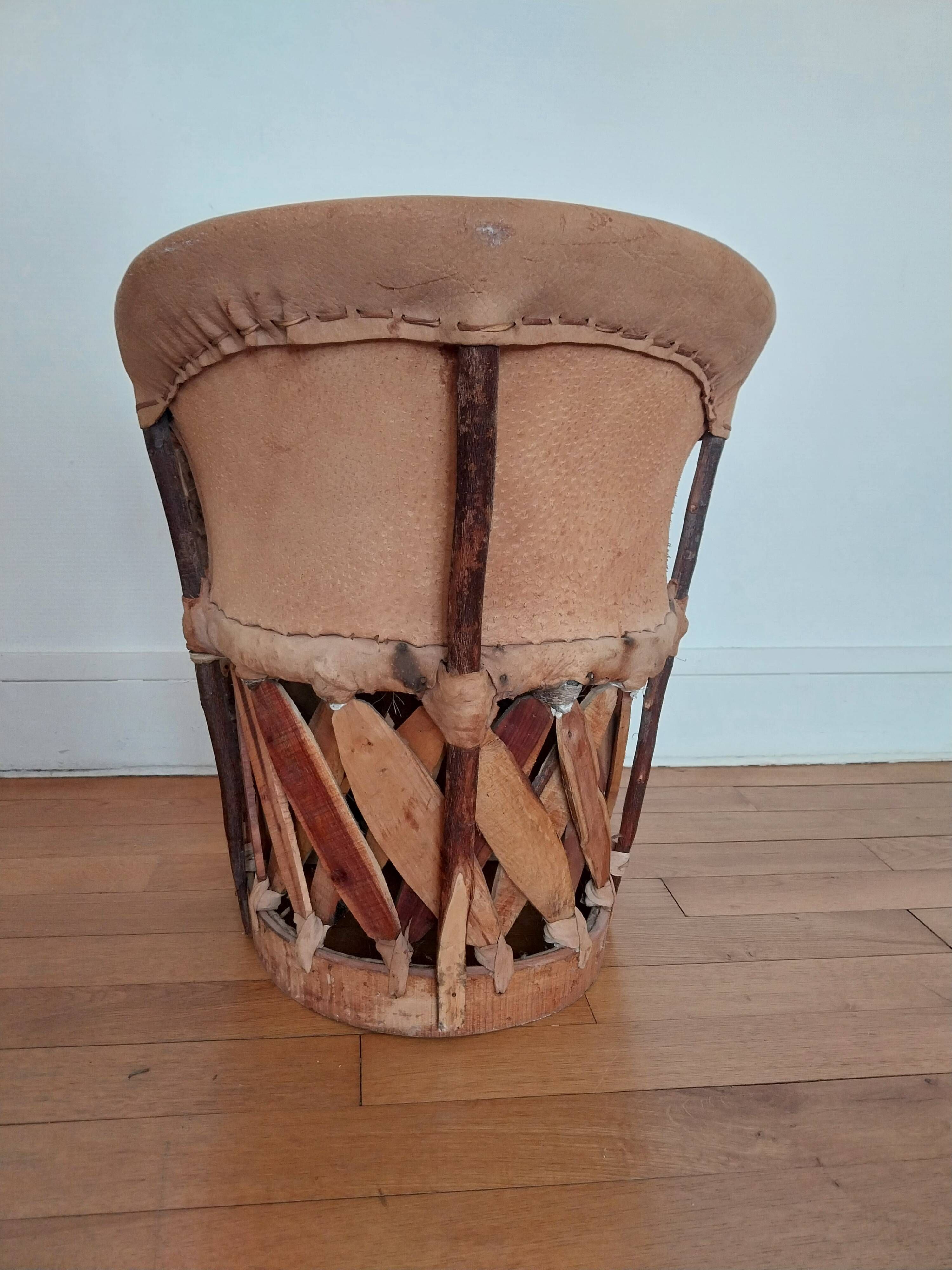 Fauteuil méxicain équipale enfant en cuir et bois