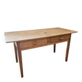 Ancienne table de ferme/ bureau en bois massif patiné-2 tiroirs
