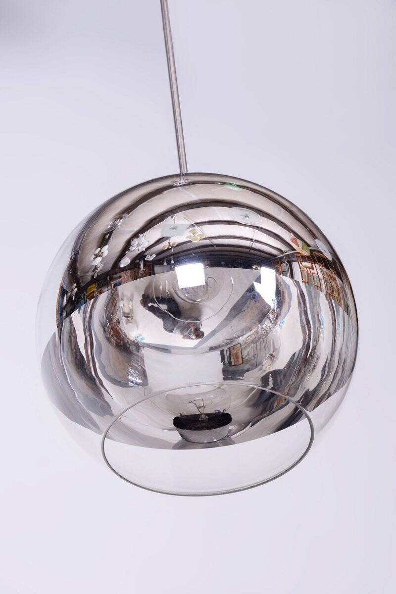 Mid-Century Chandelier in Chromed Steel and Opaline Glass, Germany, 1970s