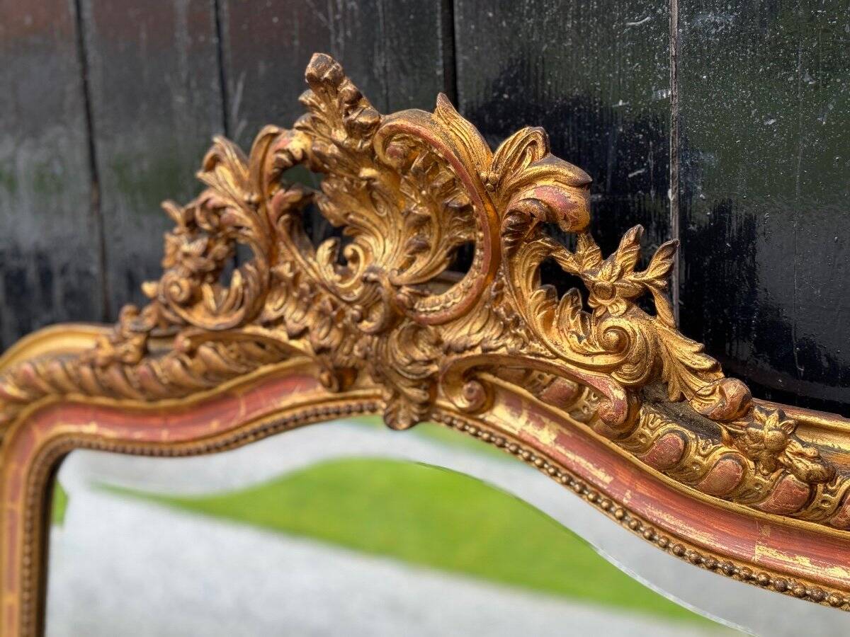 Louis XV Style Mirror In Stuccoed And Gilded Wood Circa 1880, Beveled Glass