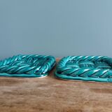 Emerald green braided slip trivet and bottle holder, knife holder