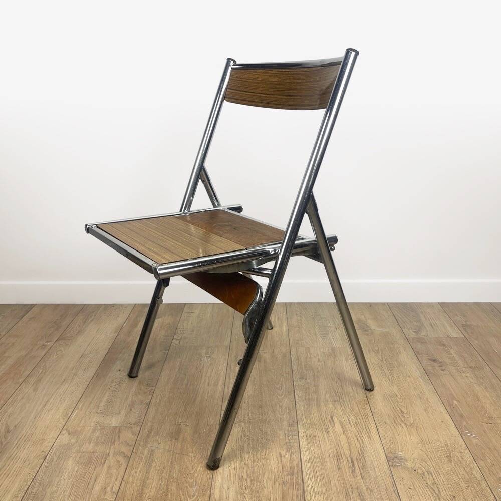 Metal wood and Formica office step stool chair from the 1950s