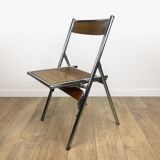 Metal wood and Formica office step stool chair from the 1950s