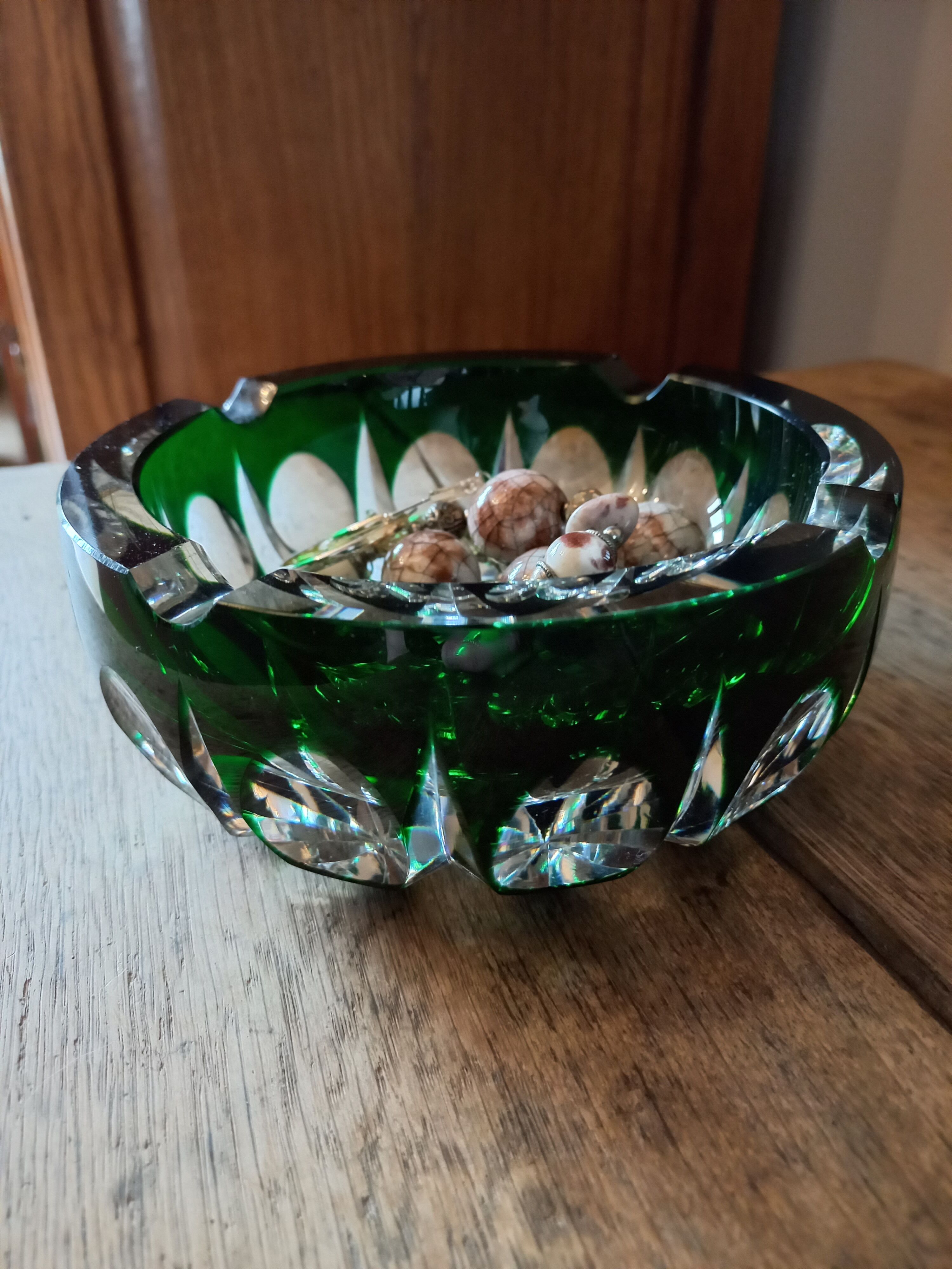 Carved crystal ashtray signed Saint Louis