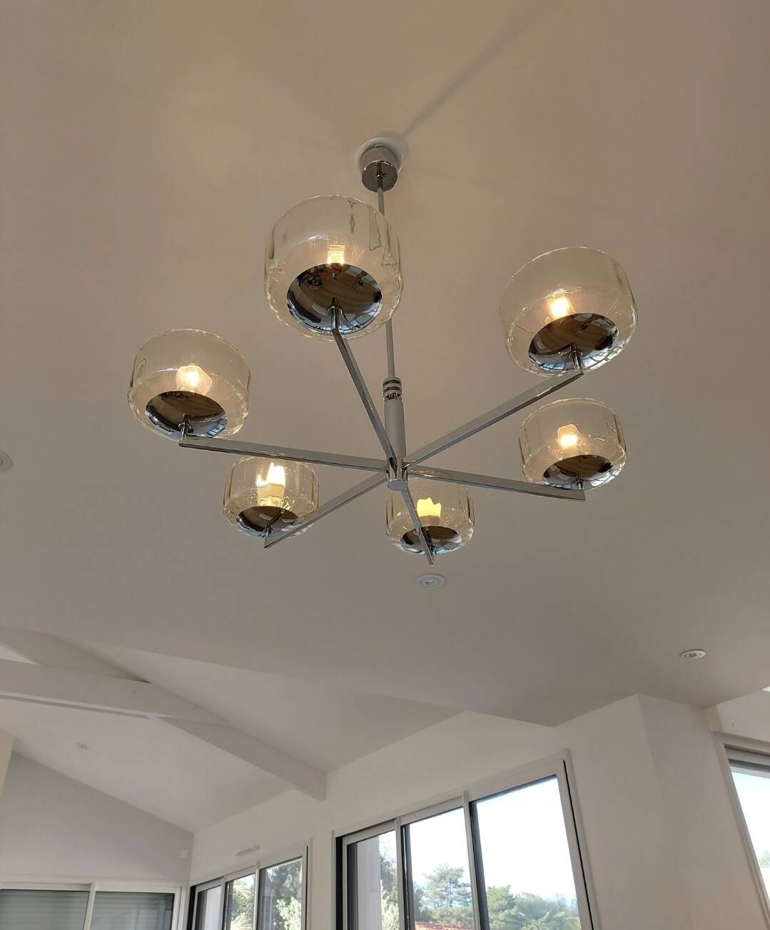 Sciolari 6-light chandelier - Chrome and amber/smoked