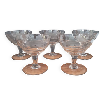 5 cut champagne glasses from the 1950s