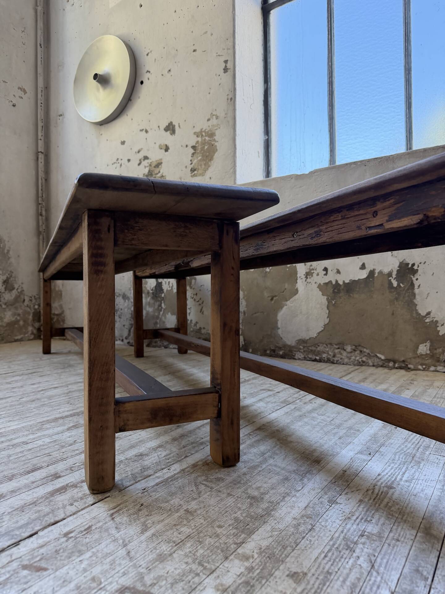 Set of two rustic oak farm benches 2m
