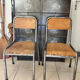 Pair of vintage adult school chairs in patinated metal