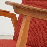 Pair of Uluv red Eastern Bloc armchairs, 1960s