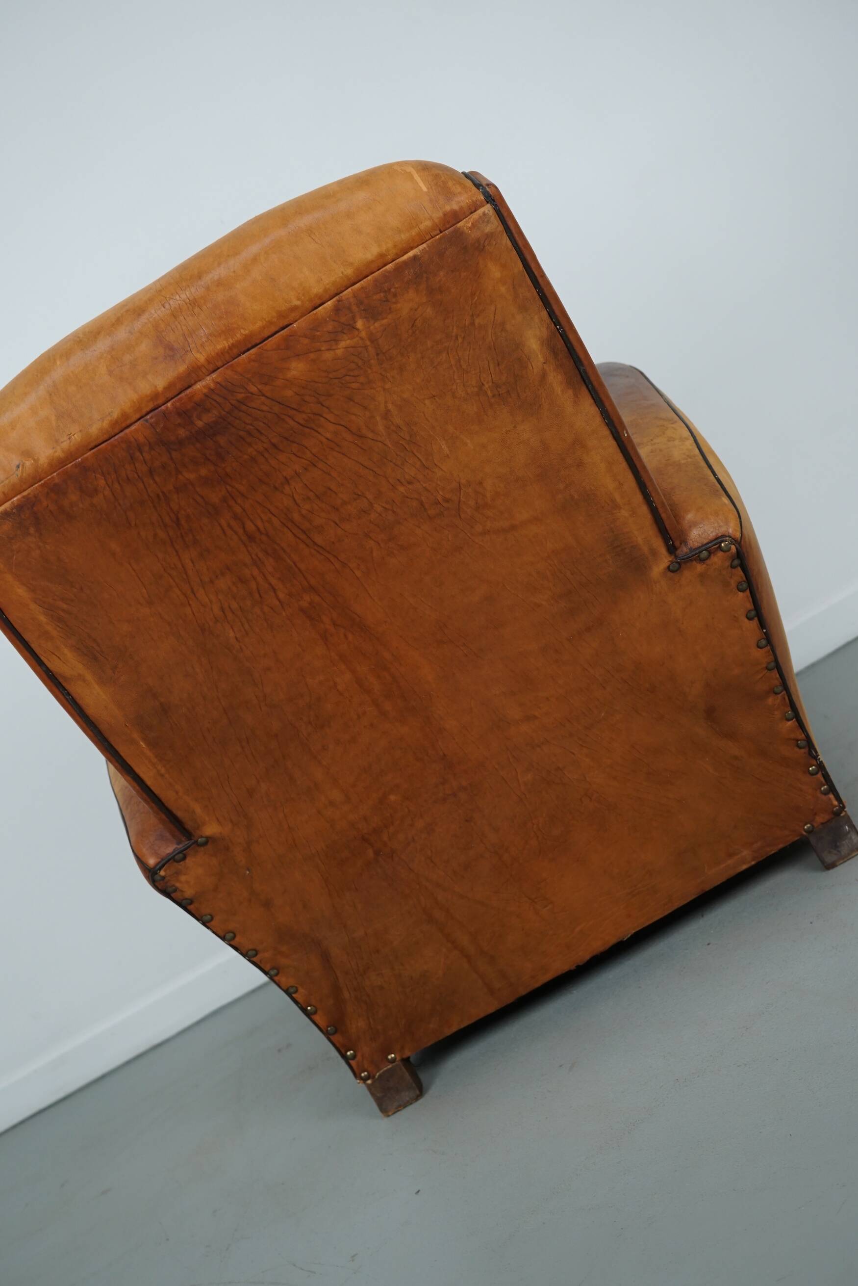 Vintage French Cognac-Colored Leather Club Chair, 1950s