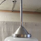 Metal Bauhaus suspension with opaline globe - mid 20th century.