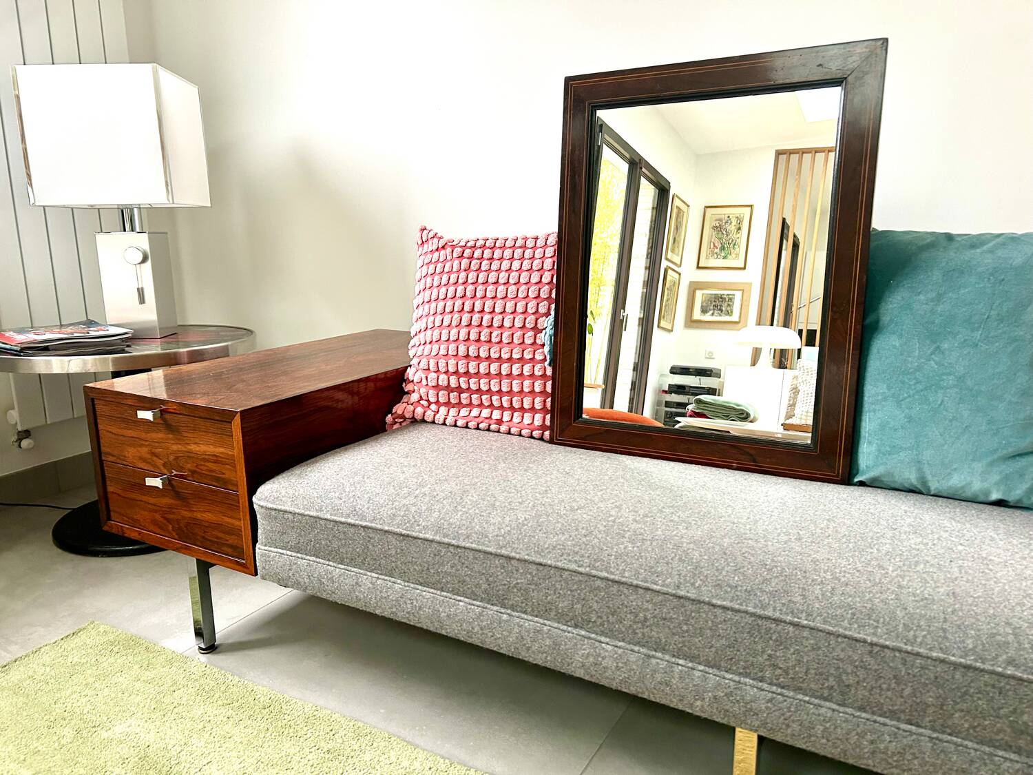 Art Deco rosewood and brass mirror