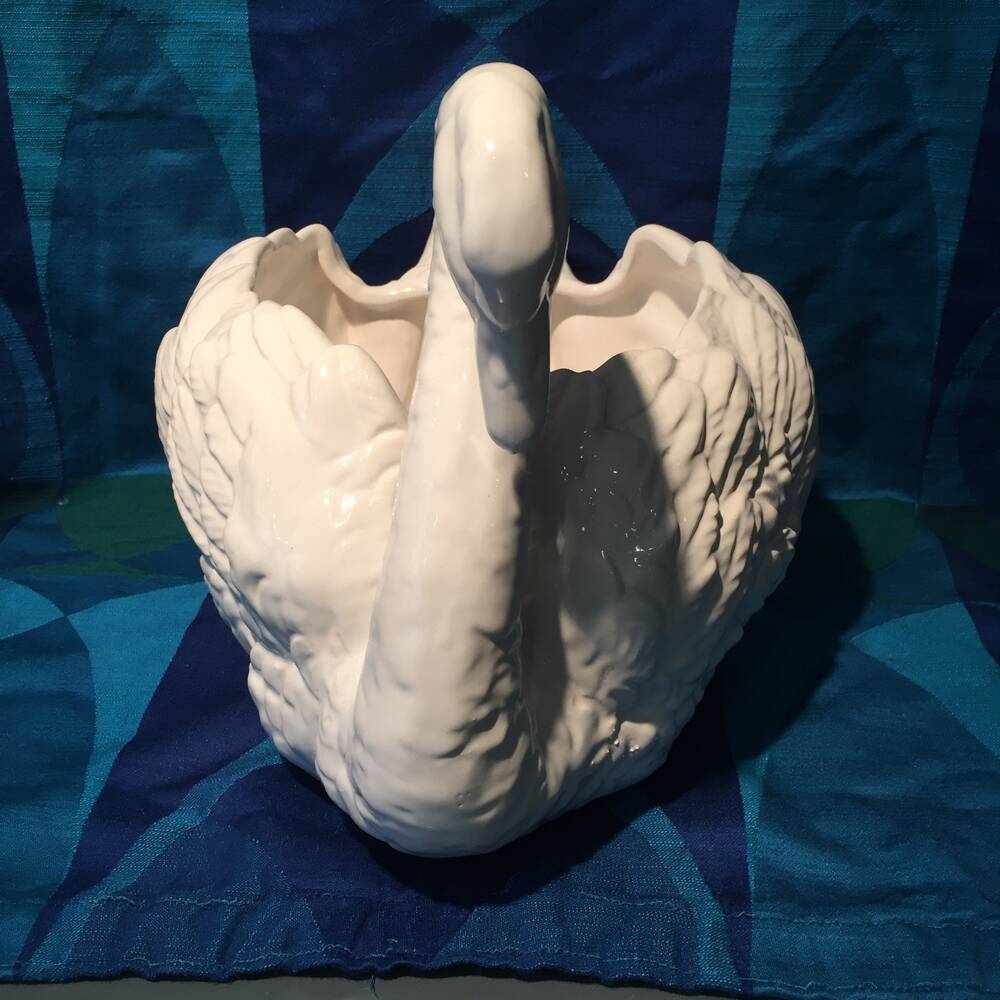 Large swan planter in white earthenware