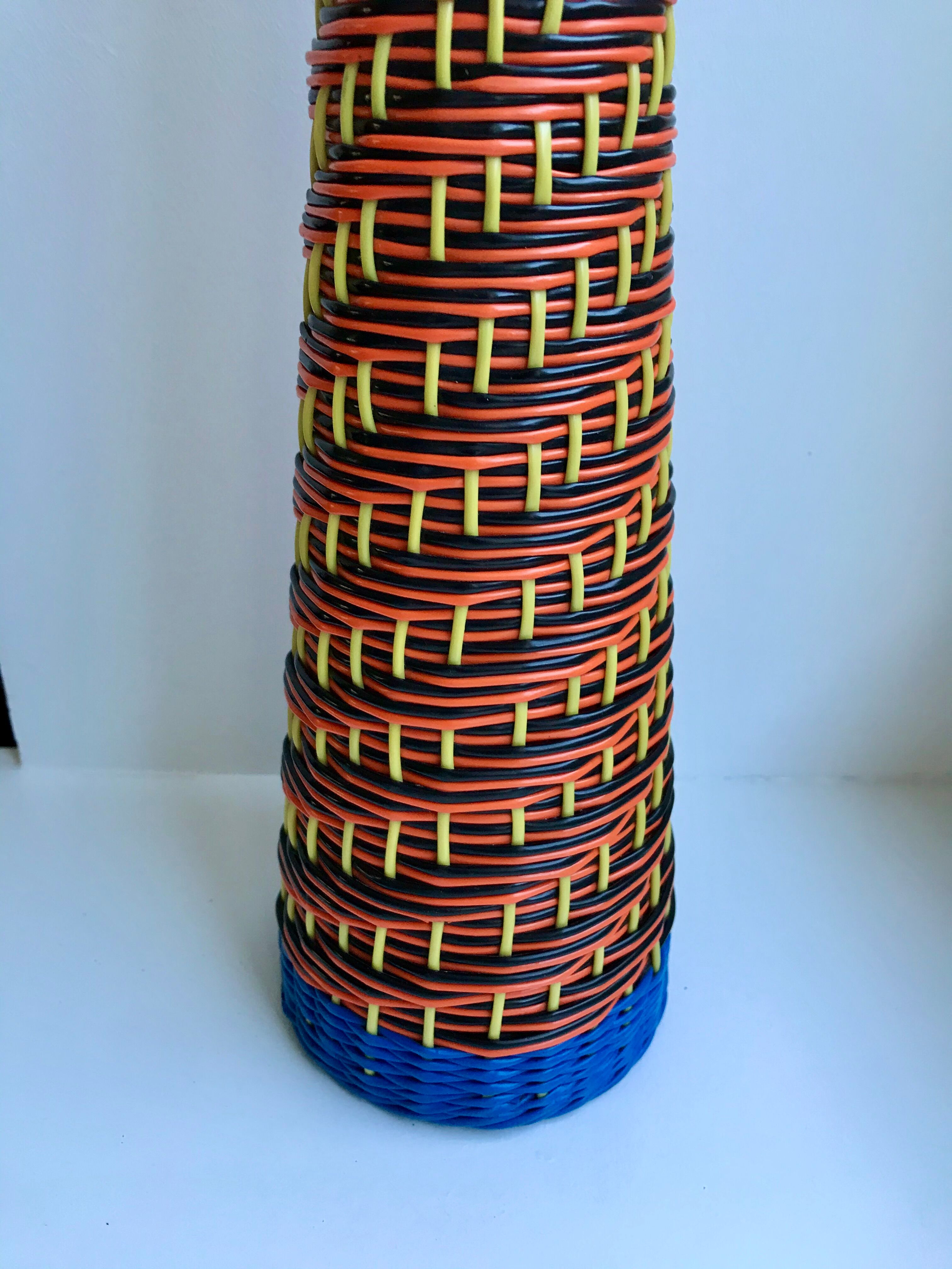 Bottle Scoubidou orange yellow and blue and yellow 70s