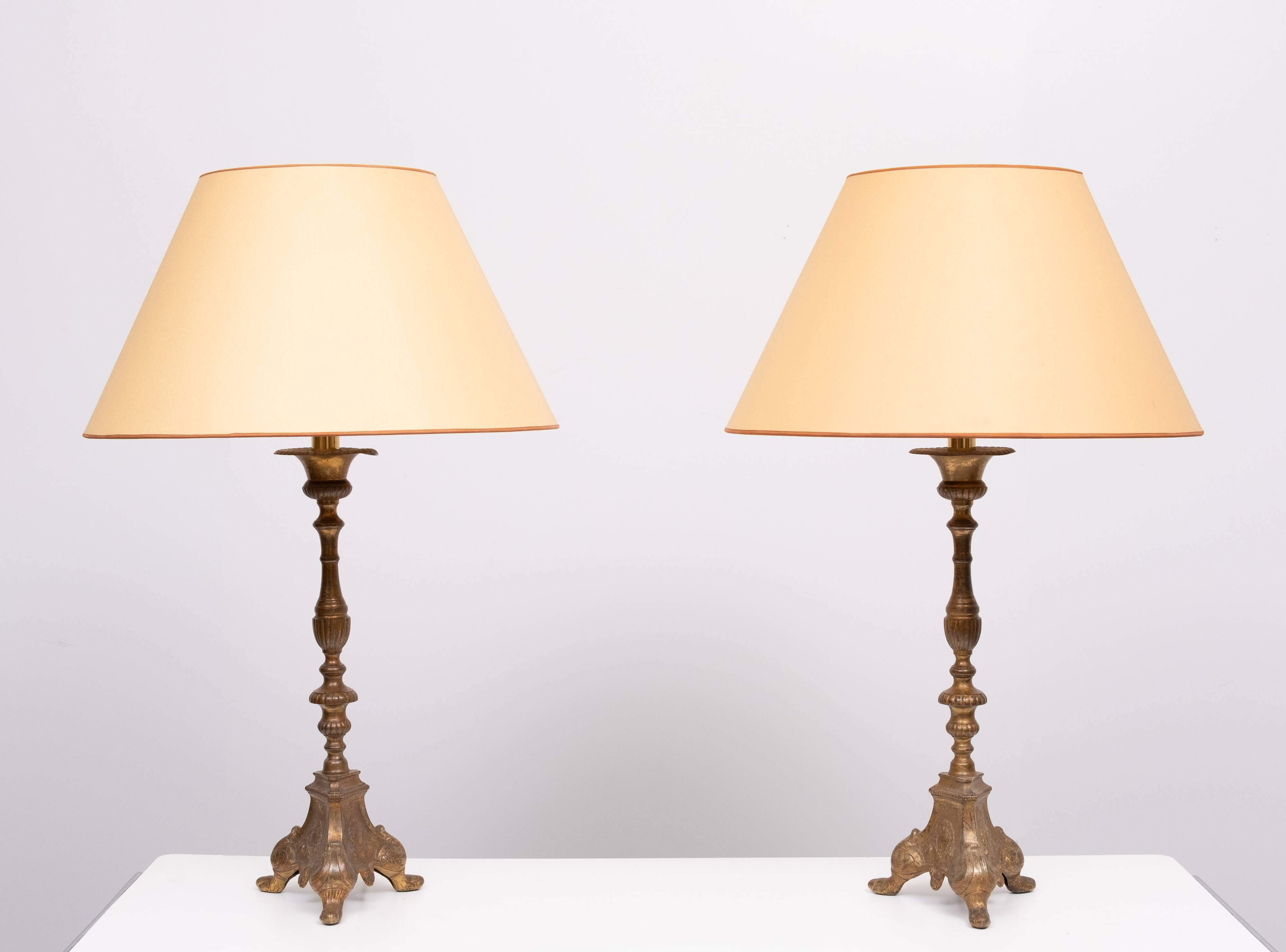 Gilded Bronze table lamps with shades France 1880s