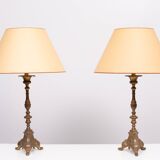 Gilded Bronze table lamps with shades France 1880s