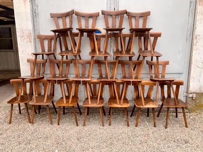 Series set of 36 vintage curved wood bistro chairs