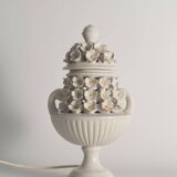 White Ceramic Table Lamp with Flower Motif, Italy 1960s