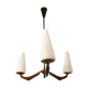 Lustre français Arlus en opaline et bois 1950