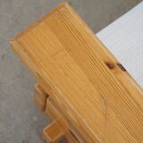 Mid century brutalist solid pine lounge chair with new upholstery, sweden, 1970s