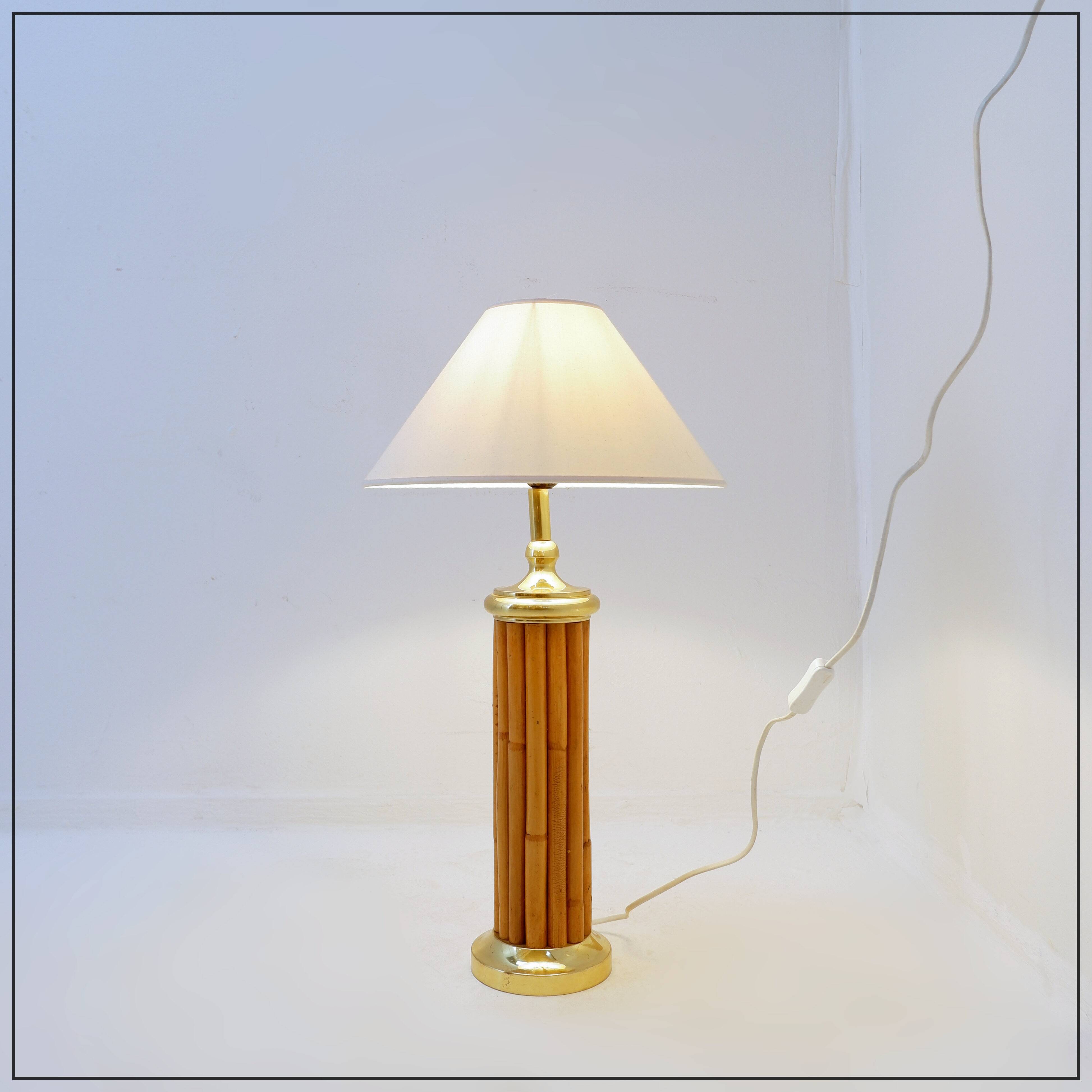 Vintage bamboo and brass table lamp - 1980s