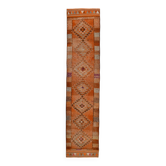 Brunt Orange Turkish Vintage Runner Rug, 85x388Cm