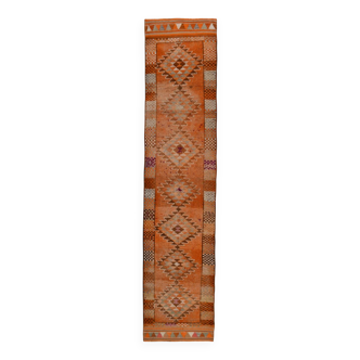 Brunt Orange Turkish Vintage Runner Rug, 85x388Cm