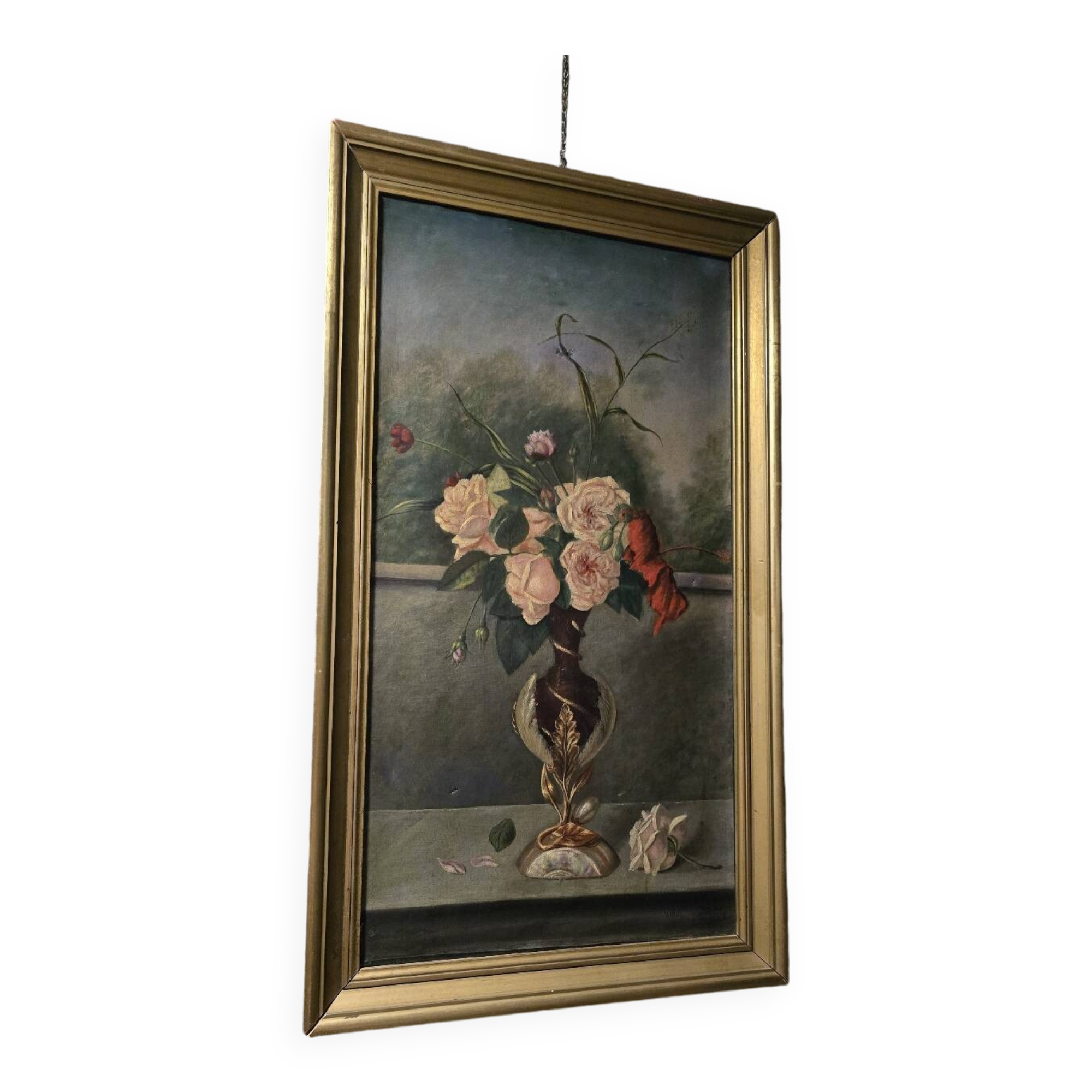 Oil on canvas with bouquet