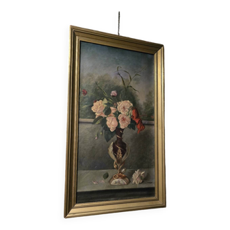 Oil on canvas with bouquet