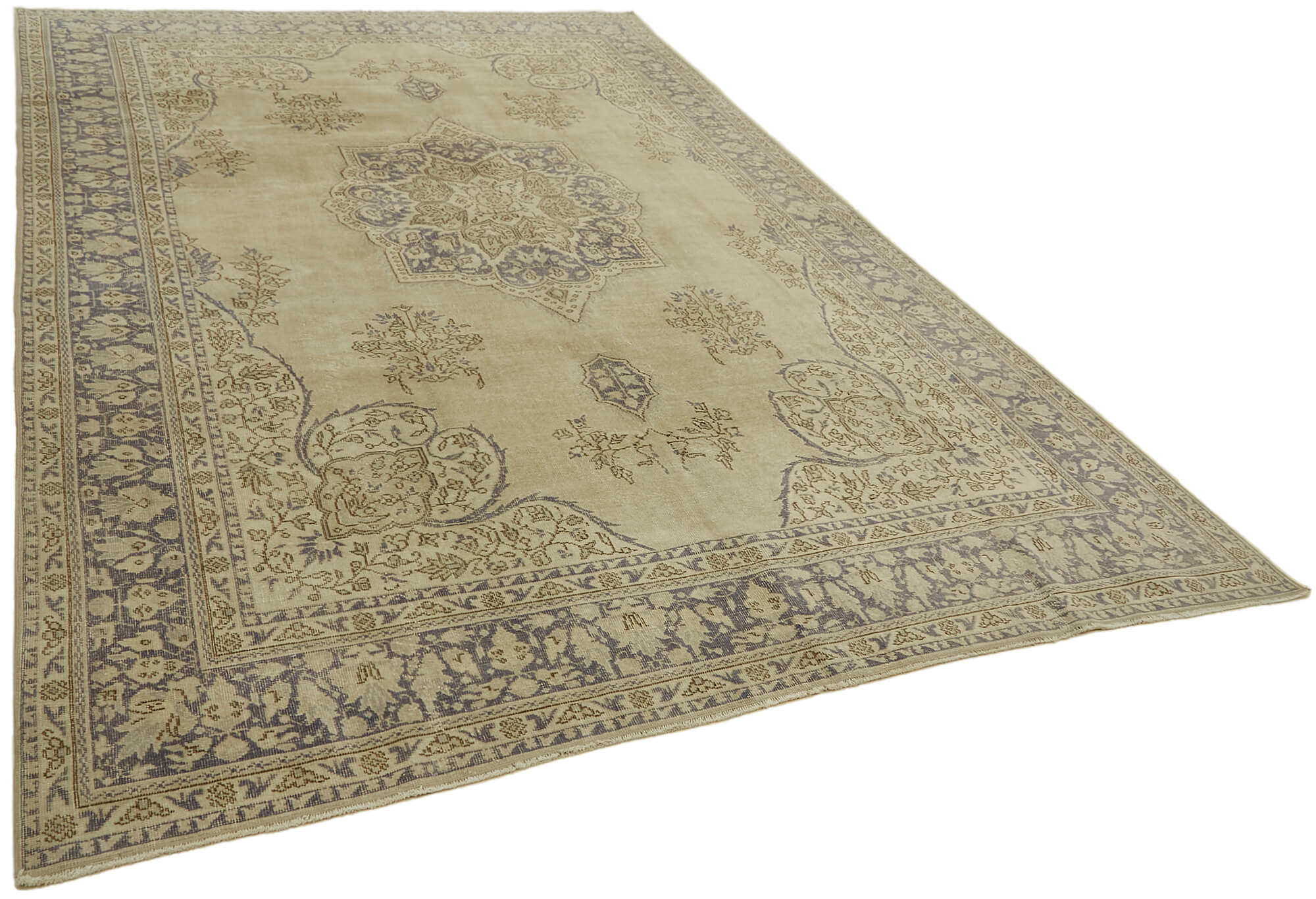 Hand-knotted persian vintage 1970s 250 cm x 364 cm beige wool carpet