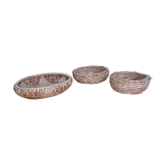 Flat round baskets, set of three